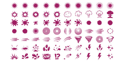 Set of cartoon comic book explosion blast and dynamic motion effect icons in red and black colors © md