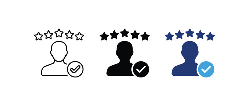 User rating review star feedback satisfaction verified icon set. Vector illustration   