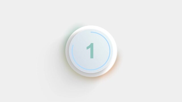 Neomorphic countdown timer UI animation counting from five to one, followed by blank space for video, text, logo, presentation, livestream, event, or promotional content.