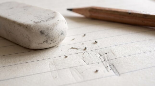 Used Eraser and Pencil on Lined Notebook Paper for Creative Concept