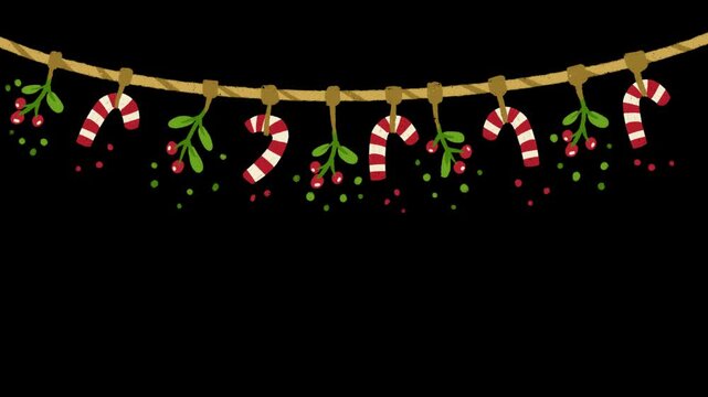 Animated chalk Christmas candy cane garland banner top border video overlay seamless loop