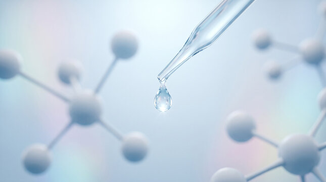 피펫 물방울과 분자 구조 모형 &middot; Pipette Droplet and Molecular Structure Model