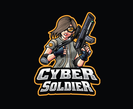 Female Cyber Soldier Mascot