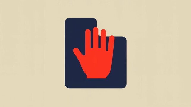 A red hand-gesture icon shifting inside a folder icon against a minimalist beige background