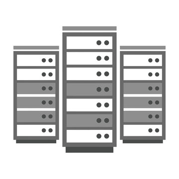 Three tall server towers side by side in a data center or computer room setting