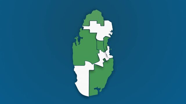 Qatar Map Motion Graphic Highlighting Municipalities