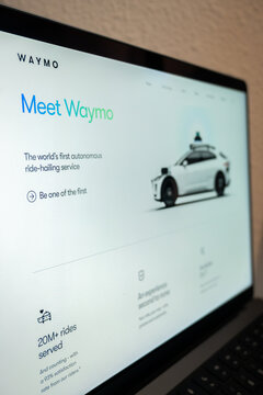 Mexico city, mexico, 05 22 2026, waymo website displaying autonomous ride hailing service on laptop
