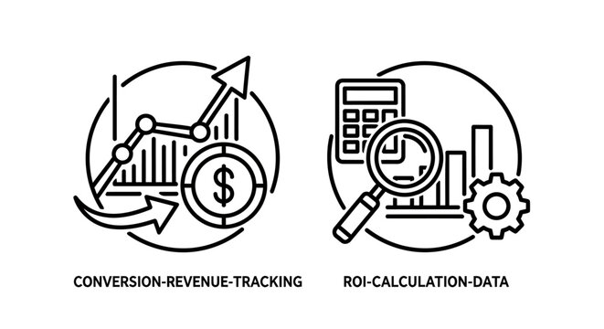 Conversion Revenue Tracking and ROI Calculation Data Marketing Line Icons
