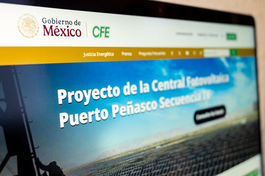 Mexico city, mexico, 06 04 2026, gobierno de mexico cfe website showing puerto penasco photovoltaic plant project