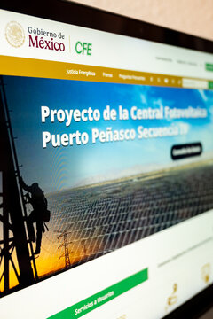 Mexico city, mexico, 06 04 2026, mexican government cfe displaying puerto penasco solar project website