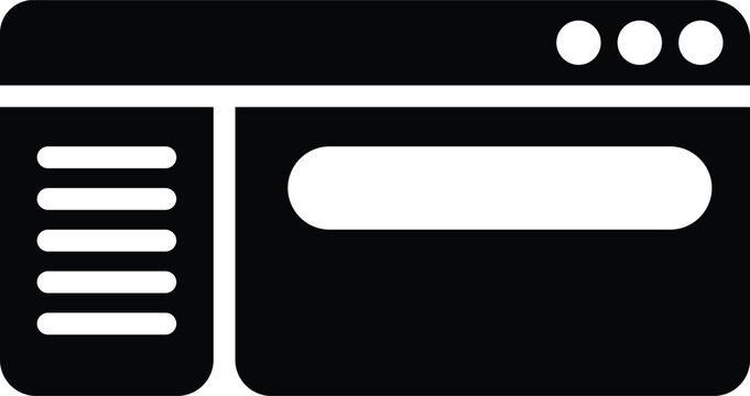 A black browser window icon with a sidebar list and a large horizontal area for web interface or software application