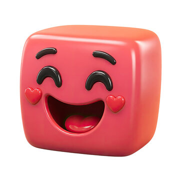 Smiling Pink Cube with Hearts and Closed Eyes Illustration