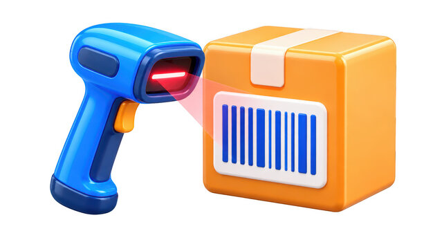 3D barcode scanner scanning a cardboard parcel box