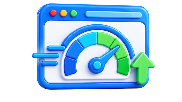 3D website speed test icon with speedometer and arrow