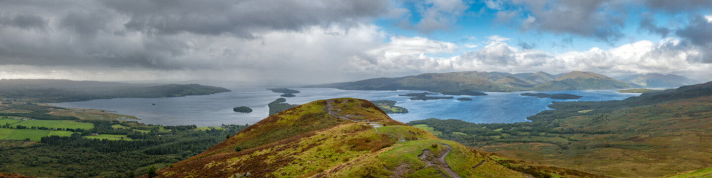 Panoramic view of Loch Lomond from Conic Hill near Balmaha in Scotland