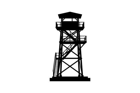 Silhouette of a watchtower: minimalist black and white design.