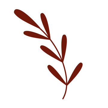 Flat Dark Red Branch with Leaves Vector Illustration   