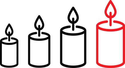 Obraz premium Candle line icon set with burning fire flame vector illustration for minimalist designs