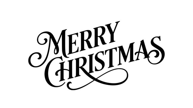 Elegant Merry Christmas typography, calligraphic xmas lettering vector, black holiday greeting typography, seasonal lettering element