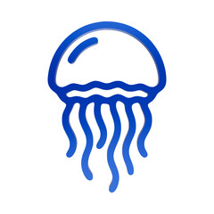 Blue 3D jellyfish icon with domed cap and flowing tentacles for ocean themes on dark background isolated on a transparent background © Akken