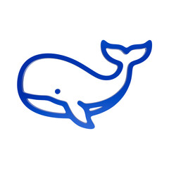 Blue 3D whale silhouette icon representing marine mammals of the ocean on dark background, animal isolated on a transparent background © Akken