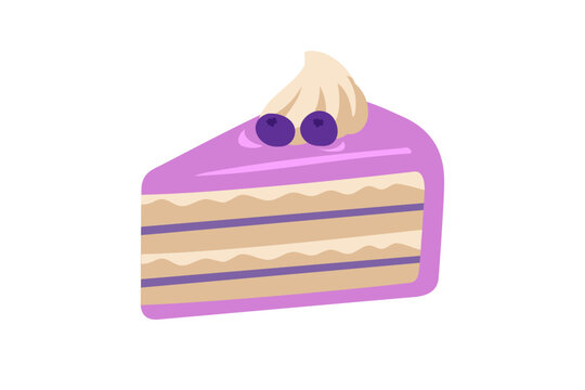 Blueberry cake slice with whipped cream vector clipart illustration