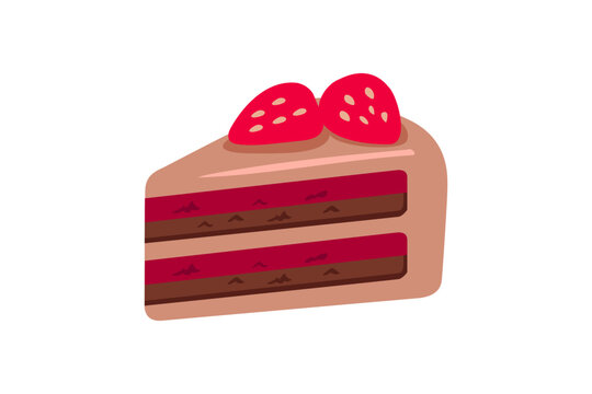Fresh strawberry cake slice vector clipart illustration