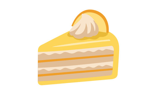 Lemon orange cake slice with whipped cream vector clipart illustration