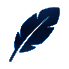 Stylized blue feather icon with delicate stem and barbs, glossy gradient, and glowing outline on dark isolated on a transparent background © Akken