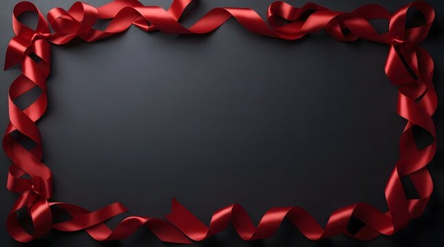 Red awareness ribbon on dark black background with copy space for World AIDS Day, HIV healthcare support, heart disease and charity banner.