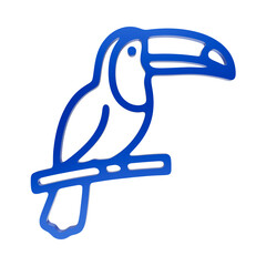 Blue outline icon of a toucan bird perched on a branch, for tropical wildlife theme animal isolated on a transparent background © Akken