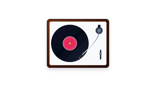 Vinyl record player spinning in motion loop animation graphic video footage with colorful retro turntable design