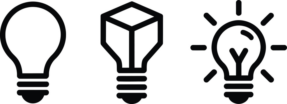 Set of three different light bulb icons representing ideas and innovation