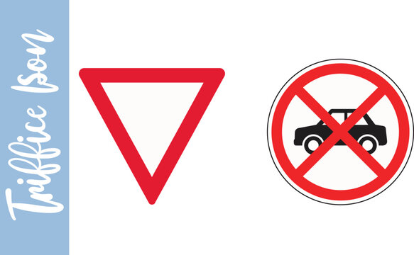 Traffic signs showing yield and no motor vehicles allowed symbols