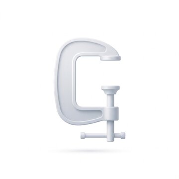 Minimalist white metal g clamp tool isolated on white background