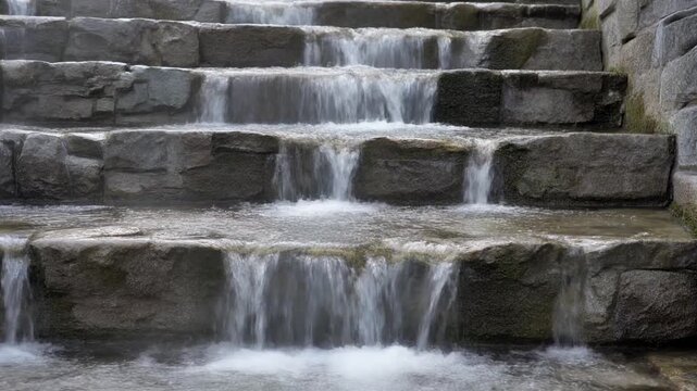 石積みの階段護岸を滑り落ちる水 シームレスループ動画背景 16:9 4K