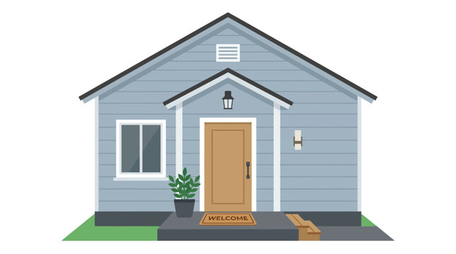 Cozy Blue Siding House with Welcoming Front Porch and Green Potted Plant