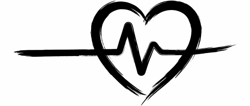 Heart with heartbeat line illustration. Medical heart symbol design isolated on transparent background. Vector illustration.