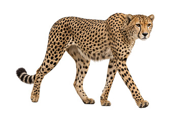 Cheetah walking with spotted coat on isolated on transparent background © Sarkar