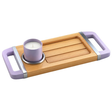 Wooden Tray with Purple Candle Holder and Handles for Home Decor
