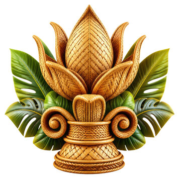 Woven Bamboo Lotus Flower Decoration with Tropical Leaves