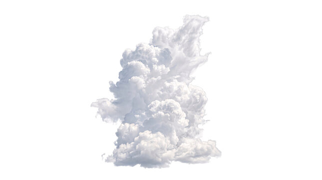 Dense white cumulus cloud formation isolated on transparent background