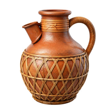 Woven Clay Pitcher with Handle and Spout for Rustic Decor