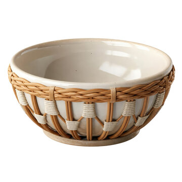 Woven Rattan Ceramic Bowl for Home Decor