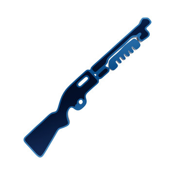 Blue pump action shotgun icon for military combat tactical defense security and firearms isolated on a transparent background