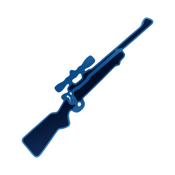 Blue sniper rifle long range icon with scope for military combat tactical defense and shooting firearms isolated on a transparent background