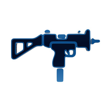 Blue submachine gun icon with foldable stock and magazine for tactical military combat gear firearms isolated on a transparent background