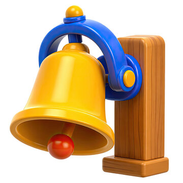 Yellow Bell with Blue Handle on Wooden Stand Illustration