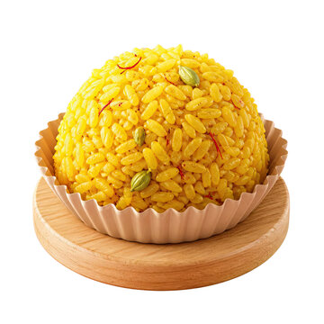 Yellow Rice Dish with Saffron and Cardamom in a Paper Cup