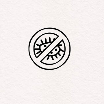 Virus prevention and health safety, no entry sign with coronavirus icon for medical protection and hygiene awareness in a simple hand drawn style